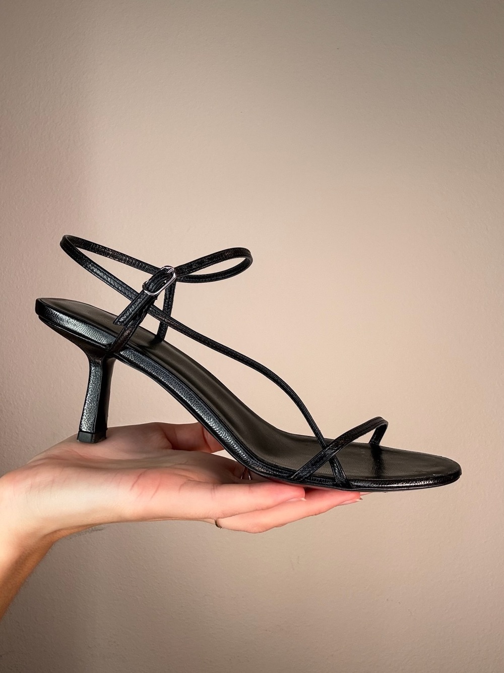 The Row Black Strappy Kitten Heel Sandal